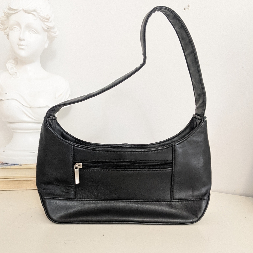 Y2k Grunge Basic Black Leather Mini Shoulder Bag - image 2